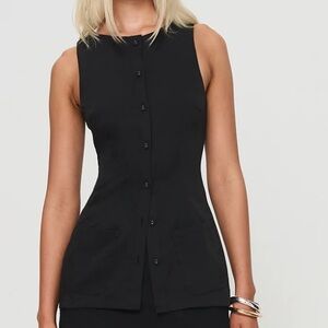 Black Sleeveless Button-Up Vest